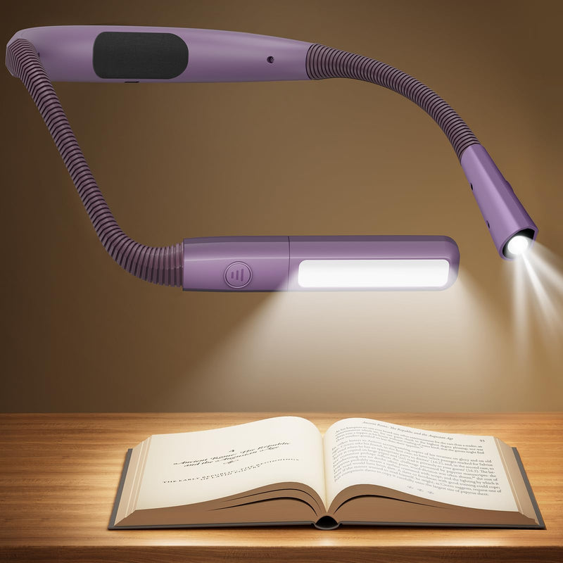 Rechargeable Neck Reading Light, 18 LEDs, 5 Colors & 5 Brightness Levels, Hands-Free - Purple
