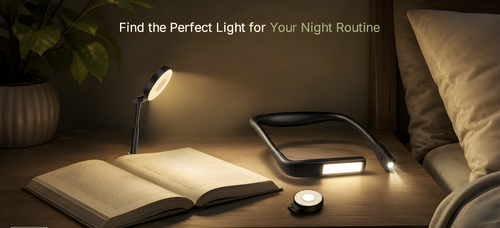 Rechargeable Clip-On Book Light for Reading in Bed, 3 Colors, Dimmable, Auto-Off Timer