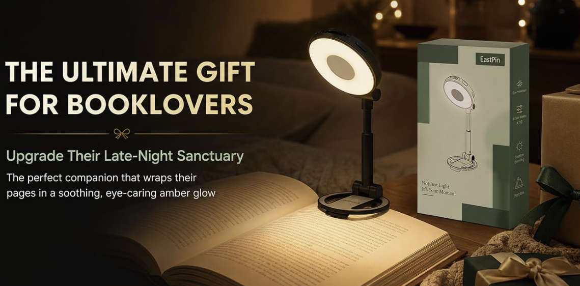 Rechargeable Clip-On Book Light for Reading in Bed, 3 Colors, Dimmable, Auto-Off Timer