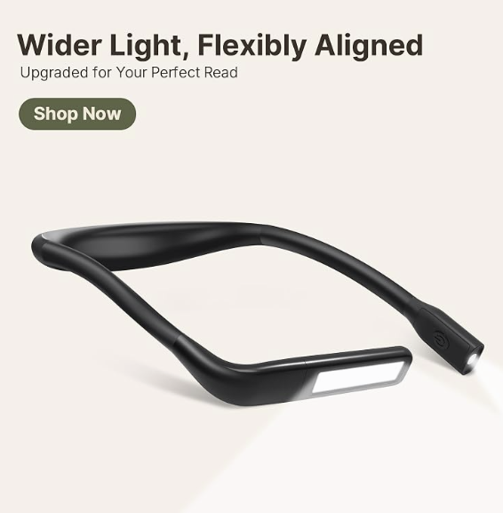 Rechargeable Neck Reading Light, 18 LEDs, 5 Colors & 5 Brightness Levels, Hands-Free