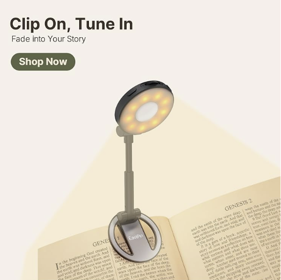 Rechargeable Clip-On Book Light for Reading in Bed, 3 Colors, Dimmable, Auto-Off Timer
