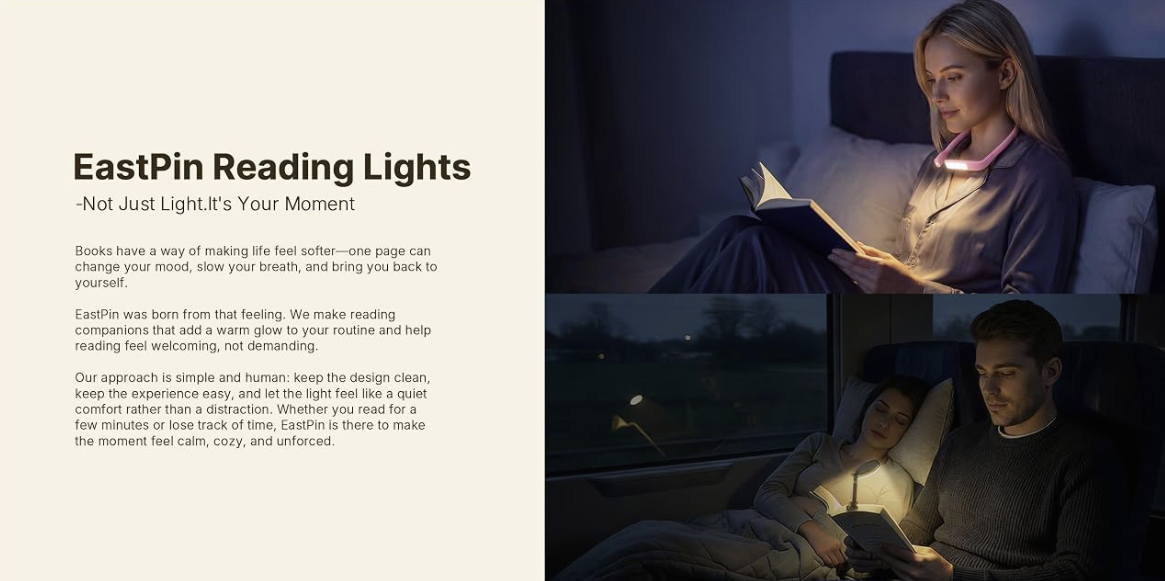 Rechargeable Clip-On Book Light for Reading in Bed, 3 Colors, Dimmable, Auto-Off Timer